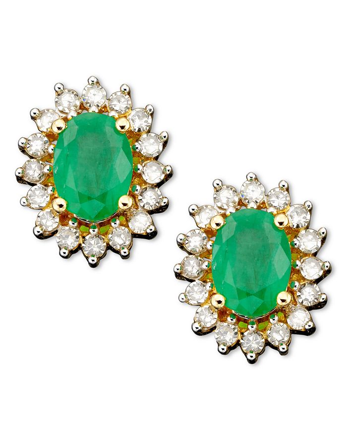 Macy's 14k Gold Earrings, Emerald (1/2 ct. t.w.) and Diamond Oval (1/2