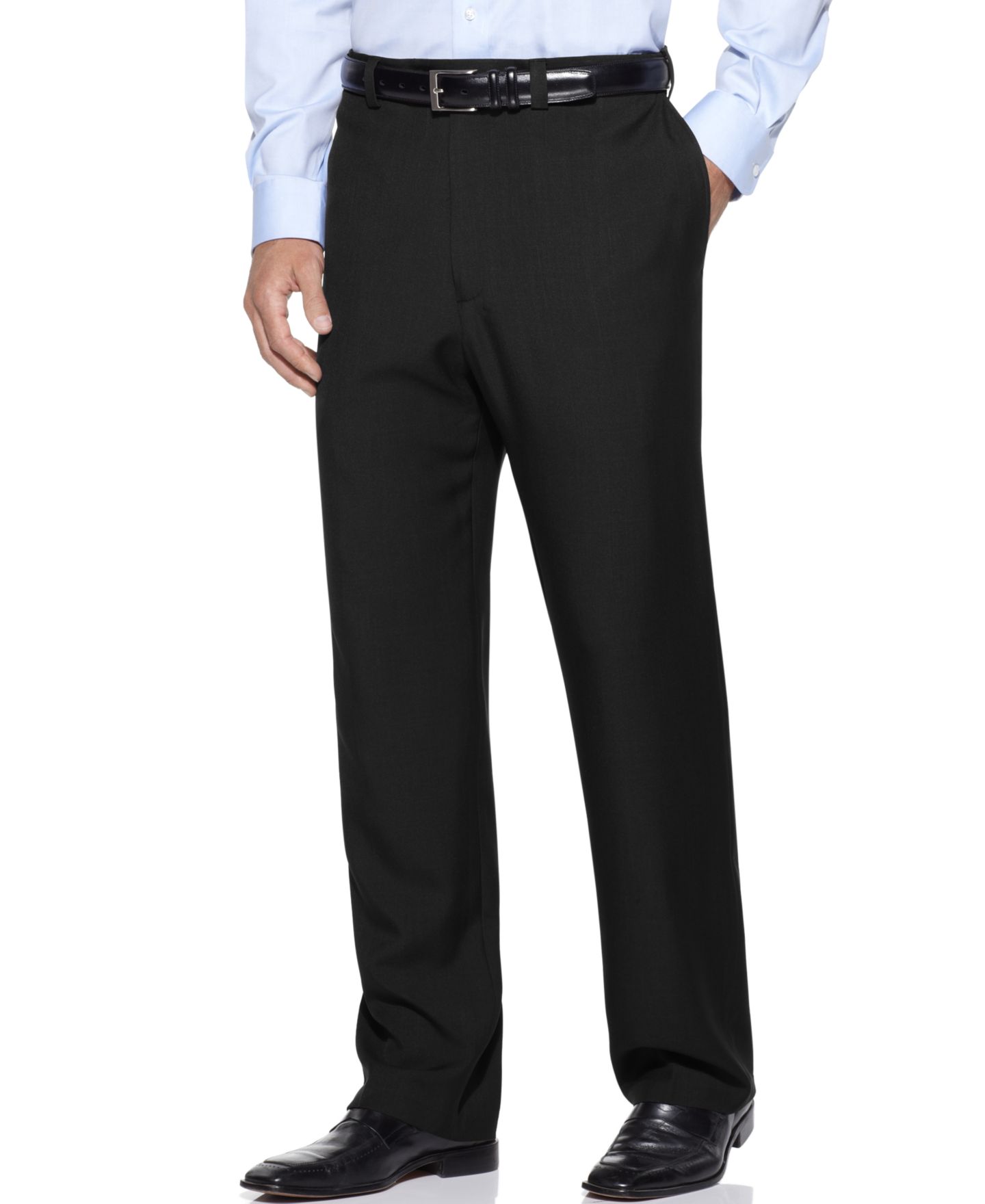 Мужские брюки Haggar Eclo Stria Classic Fit Flat Front Hidden Expandable Dress Pants, цвет: Чёрный — фото 1