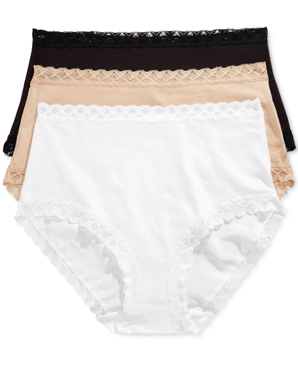Natori Three-pack Bliss Full-coverage Underwear Briefs In Black,white,cafe