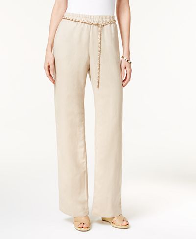 JM Collection Linen-Blend Chain-Belt Pants, Only at Macy's