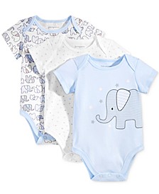 Baby Boys 3-Pk. Elephant Bodysuits, Created for Macy's