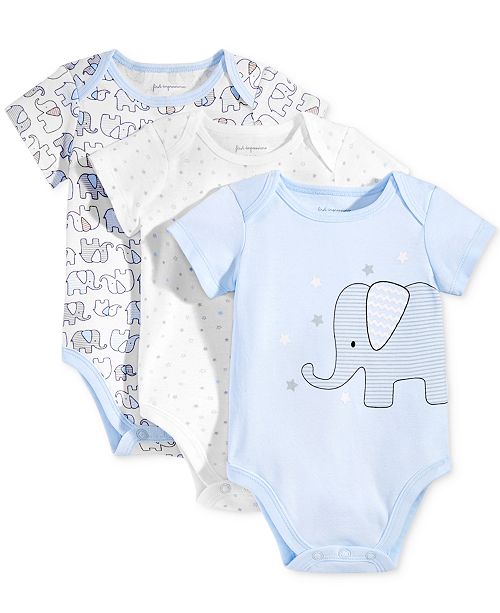 First Impressions Baby Boys 3 Pk Elephant Bodysuits Created For