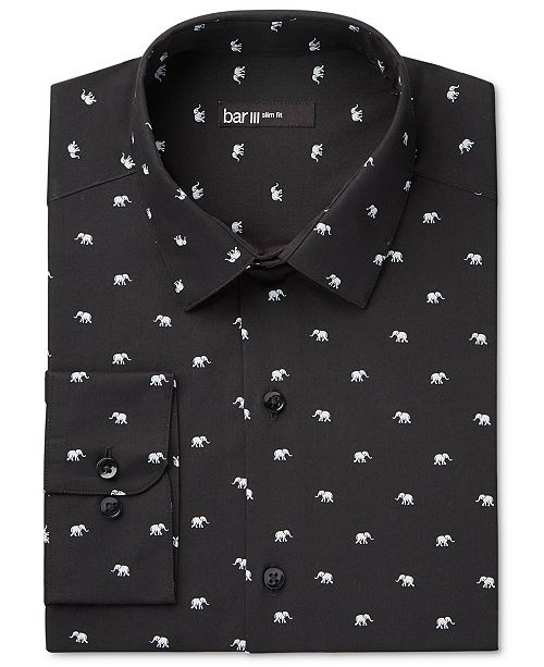 Bar III Men's SlimFit White Elephant Print Dress Shirt, Created for