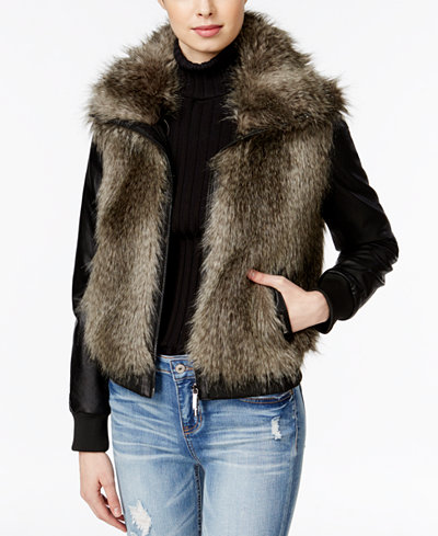 Armani Exchange Faux-Fur Mixed-Media Jacket