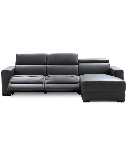 Furniture Nevio 3pc Leather Sectional Sofa with Chaise, 2 Power