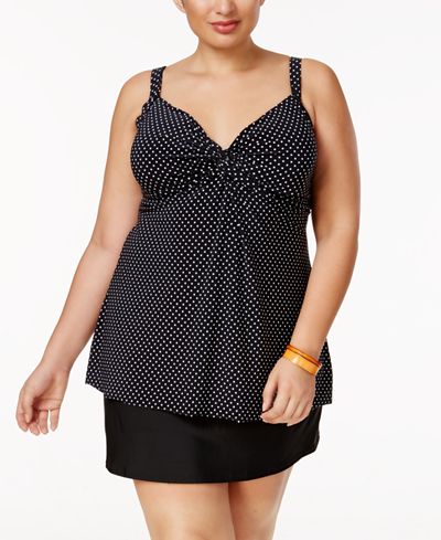 Miraclesuit Plus Size Pin Point Roswell Tankini Top & Swim Skirt