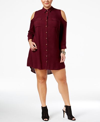 Extra Touch Trendy Plus Size Cold-Shoulder Shirtdress
