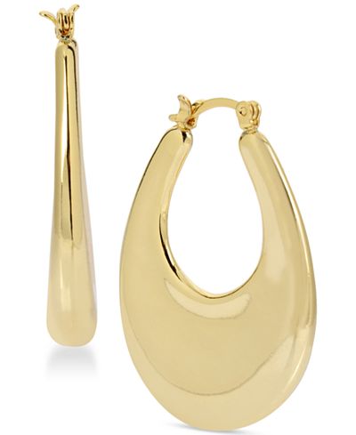 Touch of Silver Gold-Plated Oval Puff Hoop Earrings