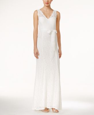 Adrianna Papell Lace V-Neck Sash Gown - Dresses - Women - Macy's