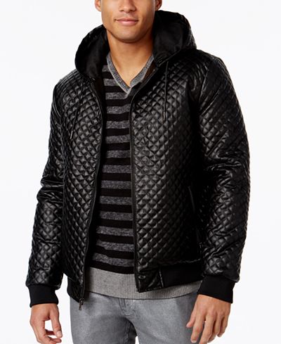 INC International Concepts Men's Quilted Faux-Leather Bomber, Only at Macy's