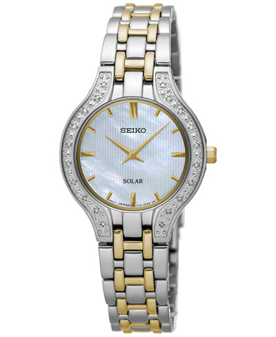 Seiko Women's Solar Diamond Accent Two-Tone Stainless Steel Bracelet Watch 28mm SUP335