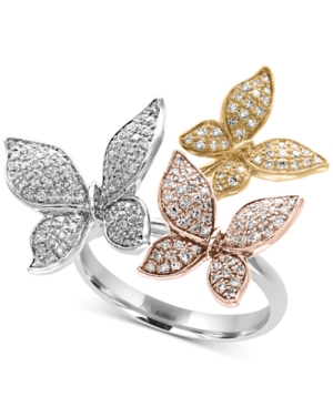 image of Trio by Effy Diamond Pave Butterfly Ring (5/8 ct. t.w.) in 14K Yellow, White and Rose Gold
