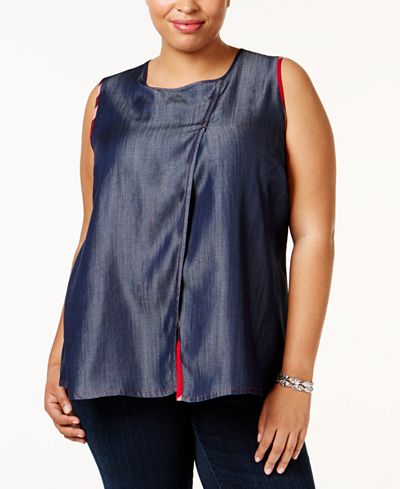 Poetic Justice Trendy Plus Size Plaid-Trim Top