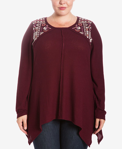 Eyeshadow Trendy Plus Size Embroidered Thermal Top