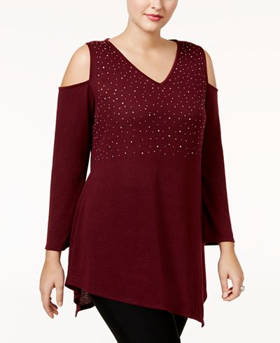 Belldini Plus Size Asymmetrical Cold-Shoulder Tunic