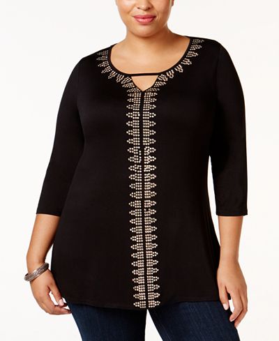 Belldini Plus Size Embellished Keyhole Tunic