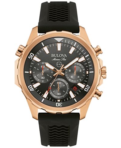 Bulova Men's Chronograph Marine Star Black Silicone Strap Watch 43mm 97B153