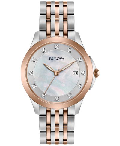 Bulova Women's Dress Diamond Accent Two-Tone Stainless Steel Bracelet Watch 36mm 98P162