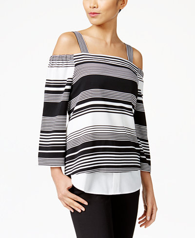 NY Collection Cold-Shoulder Layered-Look Top