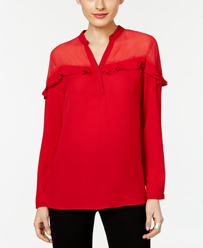 NY Collection Ruffled Illusion Top