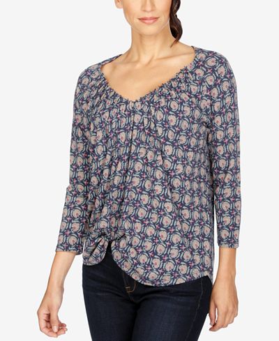 Lucky Brand Three-Quarter-Sleeve Printed Top