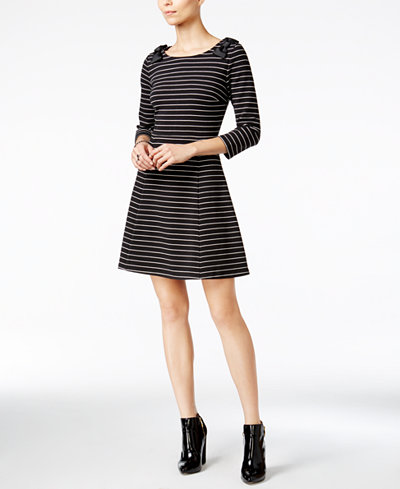 Maison Jules Striped Bow-Shoulder Fit & Flare Dress, Only at Macy's