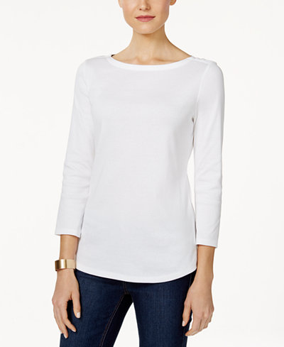 Charter Club Boat-Neck Button-Shoulder Top, Only at Macy's