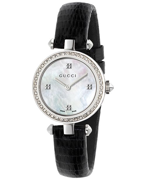 Gucci Women S Swiss Diamantissima Diamond 1 4 Ct T W Black Leather Strap Watch 27mm Reviews All Fine Jewelry Jewelry Watches Macy S