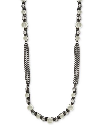 Givenchy Hematite-Tone Imitation Pearl and Crystal Long Statement Necklace
