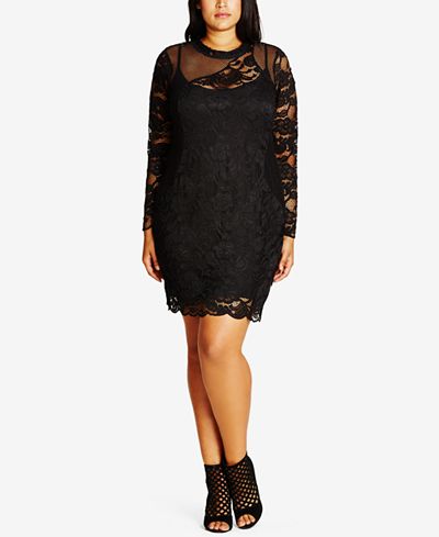 City Chic Trendy Plus Size Mixed-Lace Sheath Dress ...