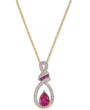 image of Certified Ruby (9/10 ct. t.w.) and Diamond (1/5 ct. t.w.) Pendant Necklace in 14k Yellow Gold (Also Available in Emerald)