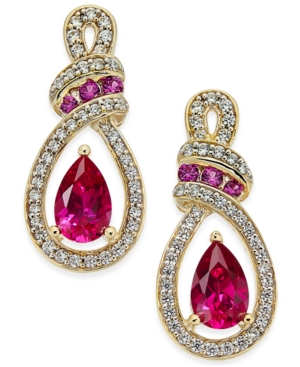 image of Certified Ruby (1-1/3 ct. t.w.) and Diamond (1/4 ct. t.w.) Drop Earrings in 14k Yellow Gold (Also Available in Emerald)