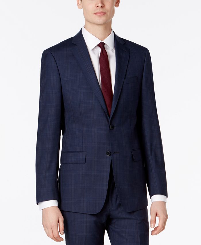 Calvin Klein X-Fit Men's Dark Blue Plaid Slim Fit Suit - Macy's