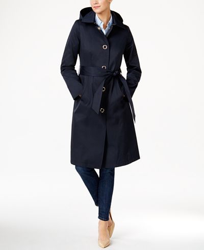 Anne Klein Hooded Water-Resistant Trench Coat - Coats - Women - Macy's