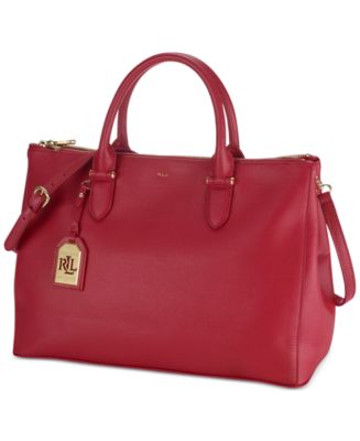 Ralph Lauren R.L.L. Large Newbury Red Saffiano Leather Double Zip Handbag