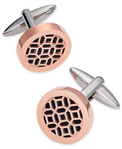 Sutton by Rhona Sutton Men's Two-Tone Stainless Steel Cut Design Cuff Links