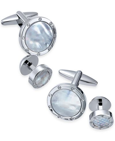 Sutton by Rhona Sutton Stainless Steel Mother-of-Pearl Stone 2-Pc. Set Cuff Links
