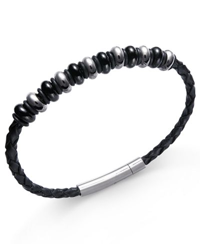 Sutton by Rhona Sutton Men's Stainless Steel Multi-Bead Leather Bracelet