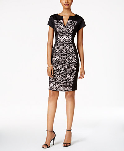 Connected Lace-Panel Sheath Dress