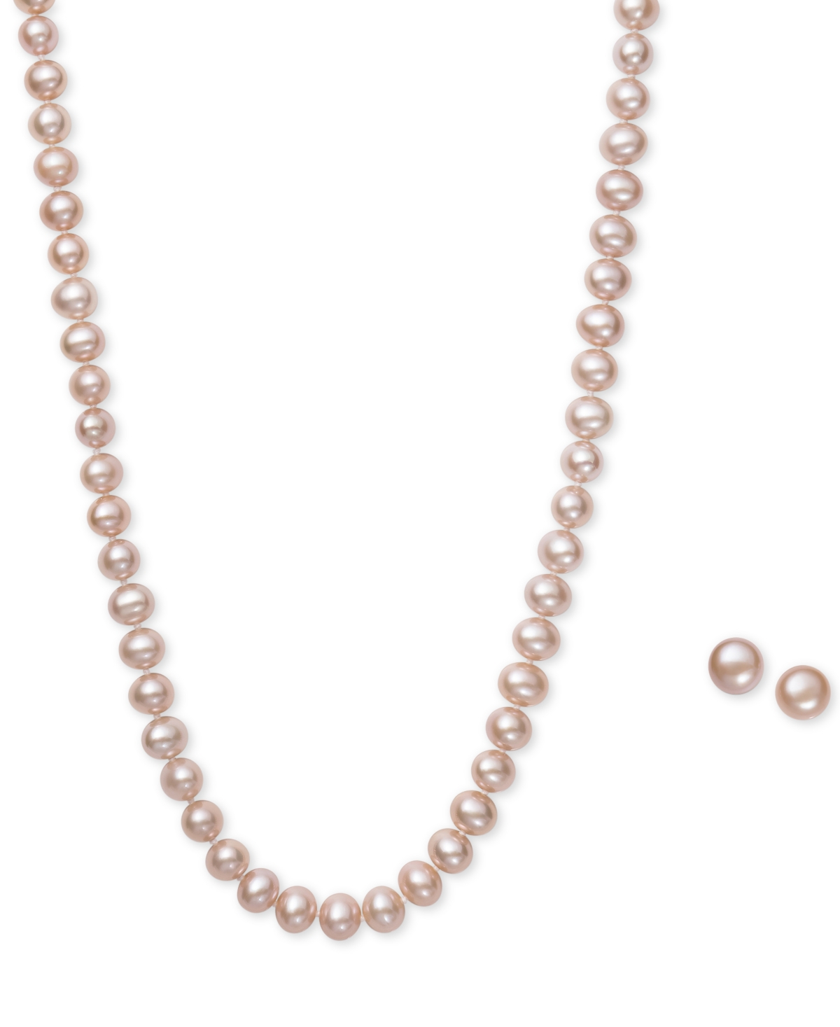White Cultured Freshwater Pearl (6mm) Necklace and Matching Stud (7-1/2mm) Earrings Set in Sterling Silver