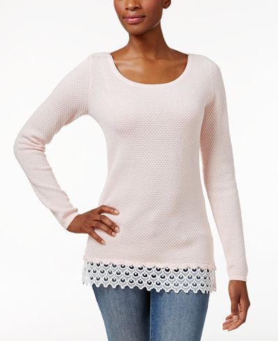 Charter Club Patterned Lace-Hem Sweater, Only at Macy's