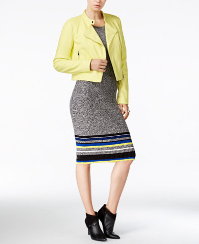 Bar III Moto Jacket & Striped Sweater Dress, Only at Macy's