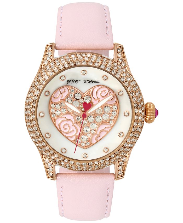 Betsey Johnson Women s Light Pink Leather Strap Watch 42mm BJ00019
