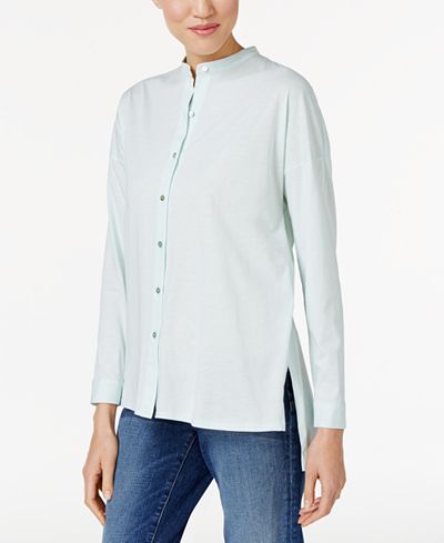 Eileen Fisher Organic Cotton Mandarin-Collar Shirt