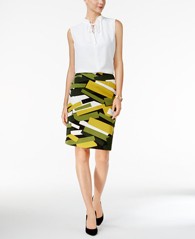Nine West Tie-Neck Top & Printed Pencil Skirt