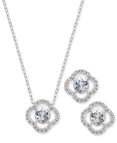 Danori Silver-Tone Pavé Pendant Necklace and Matching Stud Earrings Set, Only at Macy's