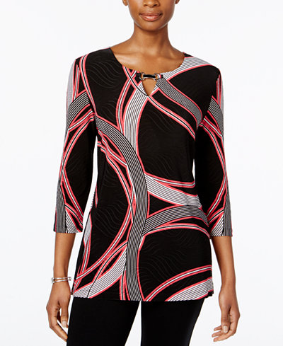 JM Collection Petite Printed Jacquard Keyhole Tunic, Only at Macy's