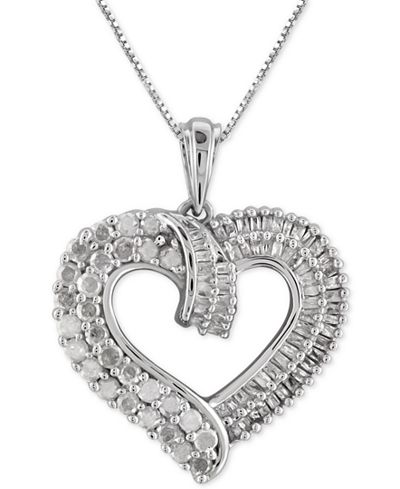 Diamond Heart Pendant Necklace (1 ct. t.w.) in Sterling Silver - Necklaces - Jewelry & Watches ...