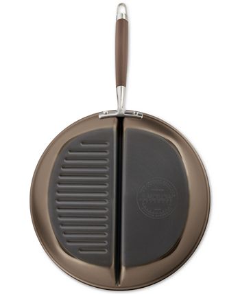 Anolon Advanced Home Hard Anodized Nonstick Divided Grill and Griddle Pan, 12.5 inch, Bronze