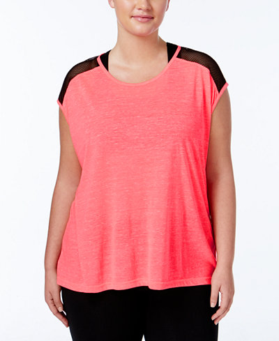 Material Girl Active Plus Size Mesh-Trim Top, Only at Macy's